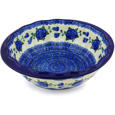 Polish Pottery Bowl 11&quot; Blue Poppies