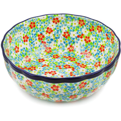 Polish Pottery Bowl 11&quot; Colorful Dizziness UNIKAT
