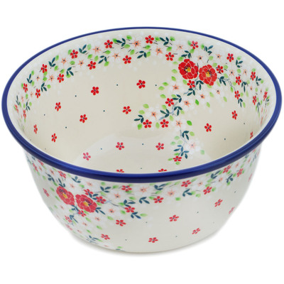 Polish Pottery Bowl 11&quot; Festive Mistletoe UNIKAT