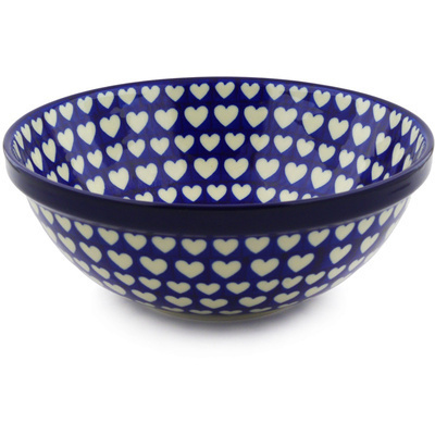 Polish Pottery Bowl 11&quot; Hypnotic Hearts