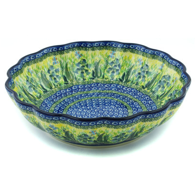 Polish Pottery Bowl 11&quot; Lakeside Bluebells UNIKAT