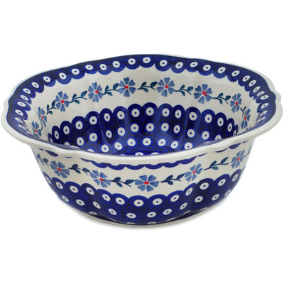 Polish Pottery Bowl 11&quot; Peacock Forget-me-not