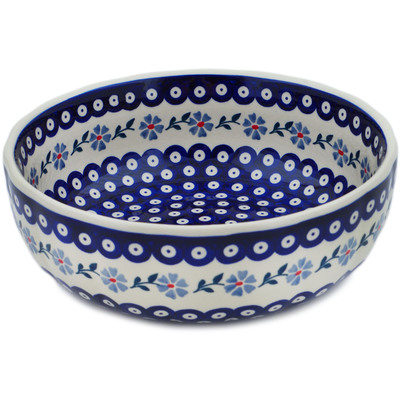 Polish Pottery Bowl 11&quot; Peacock Forget-me-not