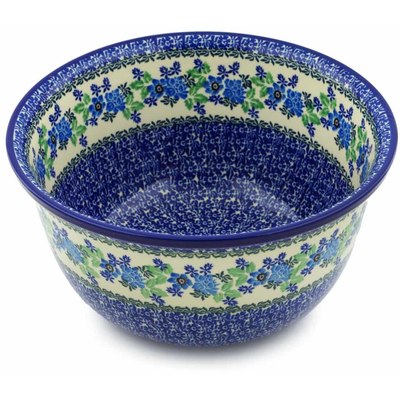 Polish Pottery Bowl 11&quot; Pretty In Blue
