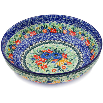 Polish Pottery Bowl 11&quot; Vibrant Bouquet UNIKAT