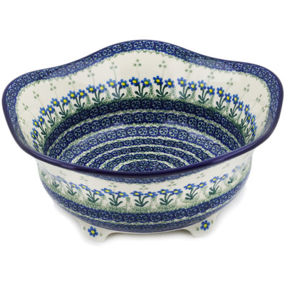 Polish Pottery Bowl 12&quot; Blue Daisy Circle
