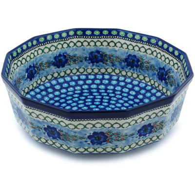 Polish Pottery Bowl 12&quot; Blue Delight UNIKAT