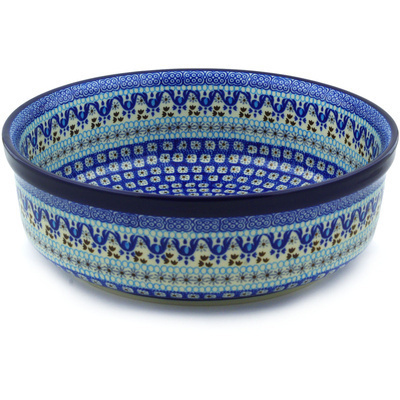 Polish Pottery Bowl 12&quot; Blue Ice
