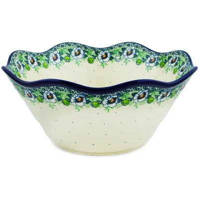 Polish Pottery Bowl 12&quot; Green Flora