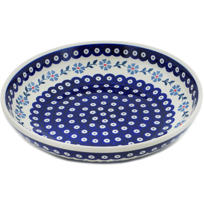 Polish Pottery Bowl 12&quot; Peacock Forget-me-not