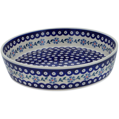 Polish Pottery Bowl 12&quot; Peacock Forget-me-not