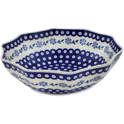 Polish Pottery Bowl 12&quot; Peacock Forget-me-not