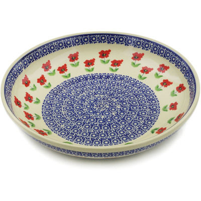 Polish Pottery Bowl 12&quot; Wind-blown Poppies
