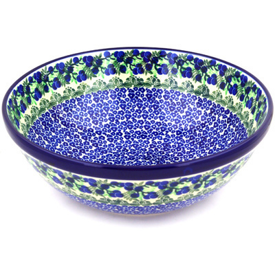 Polish Pottery Bowl 13&quot; Blueberry Fields Forever