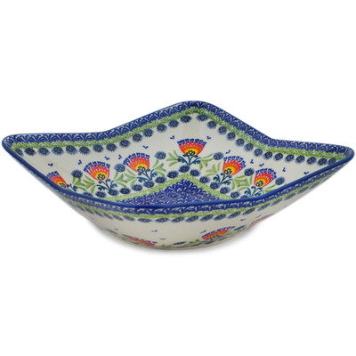 Polish Pottery Bowl 13&quot; Flower Flames UNIKAT