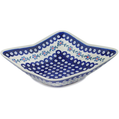 Polish Pottery Bowl 13&quot; Peacock Forget-me-not