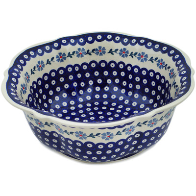 Polish Pottery Bowl 13&quot; Peacock Forget-me-not