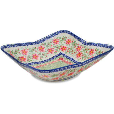 Polish Pottery Bowl 13&quot; Precious Pentas UNIKAT