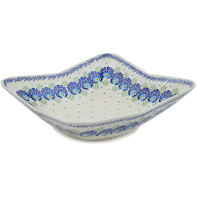 Polish Pottery Bowl 13&quot; Tail Feathers