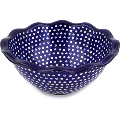 Polish Pottery Bowl 14&quot; Blue Eyes