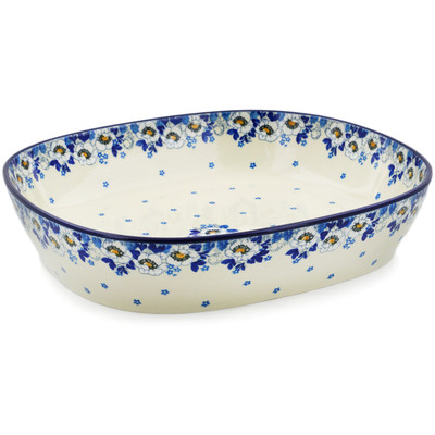 Polish Pottery Bowl 14&quot; Blue Spring