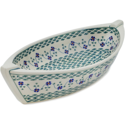 Polish Pottery Bowl 14&quot; Lucky Blue Clover