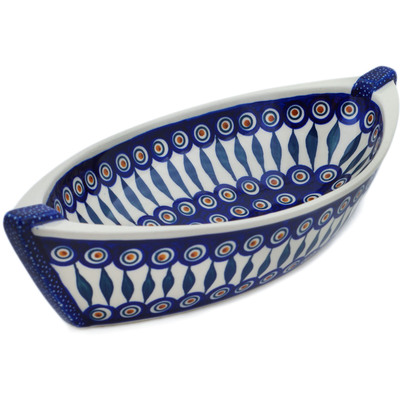 Polish Pottery Bowl 14&quot; Peacock