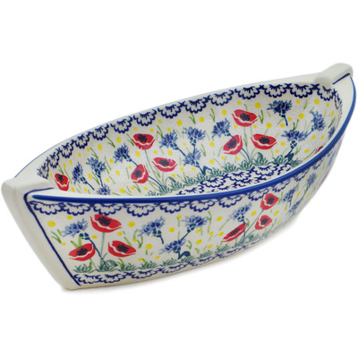 Polish Pottery Bowl 14&quot; Poppies And Cornflowers UNIKAT