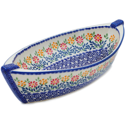 Polish Pottery Bowl 14&quot; Wave Of Flowers
