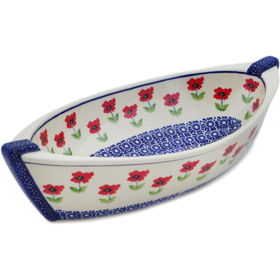 Polish Pottery Bowl 14&quot; Wind-blown Poppies