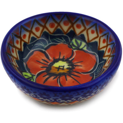 Polish Pottery Bowl 3&quot; Autumn Poppies UNIKAT