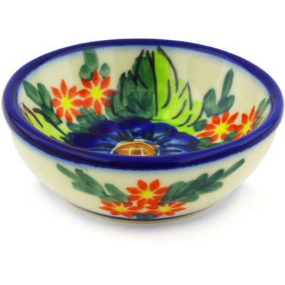 Polish Pottery Bowl 3&quot; Blue Bouquet UNIKAT