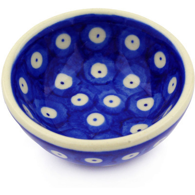 Polish Pottery Bowl 3&quot; Blue Eyed Peacock