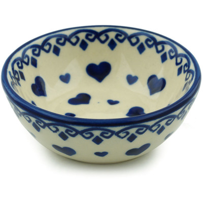 Polish Pottery Bowl 3&quot; Blue Valentine Hearts