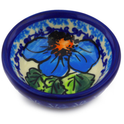 Polish Pottery Bowl 3&quot; Bold Blue Poppies UNIKAT