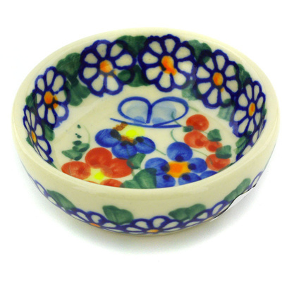 Polish Pottery Bowl 3&quot; Butterfly Garden UNIKAT