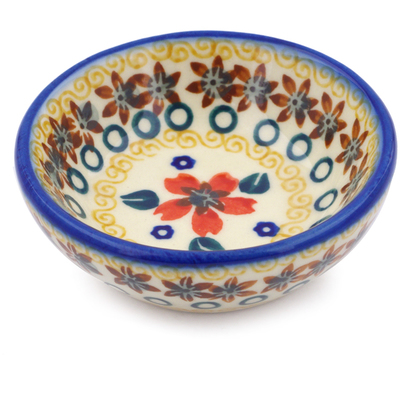 Polish Pottery Bowl 3&quot; Red Anemone Meadow UNIKAT