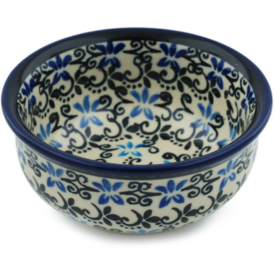 Polish Pottery Bowl 4&quot; Black And Blue Lace