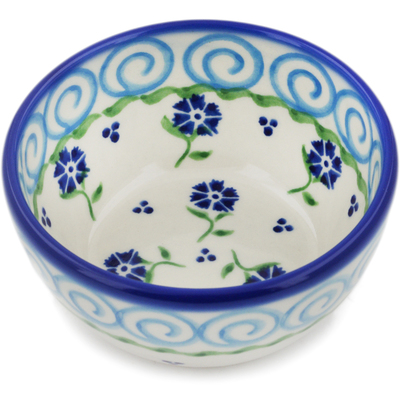 Polish Pottery Bowl 4&quot; Blue Bursts