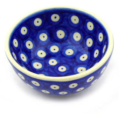 Polish Pottery Bowl 4&quot; Blue Eyed Peacock