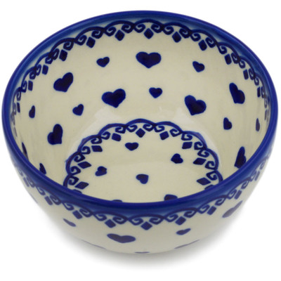 Polish Pottery Bowl 4&quot; Blue Valentine Hearts