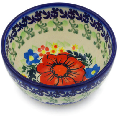 Polish Pottery Bowl 4&quot; Bold Poppies UNIKAT