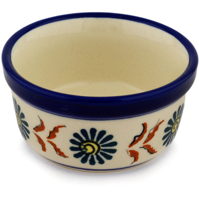 Polish Pottery Bowl 4&quot; Brown Floral Mosaic UNIKAT