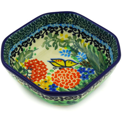 Polish Pottery Bowl 4&quot; Butterfly Garden UNIKAT