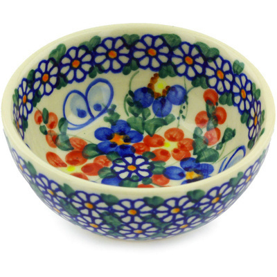 Polish Pottery Bowl 4&quot; Butterfly Garden UNIKAT