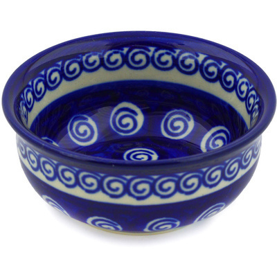 Polish Pottery Bowl 4&quot; Cobalt Swirl