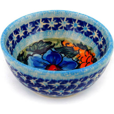 Polish Pottery Bowl 4&quot; Corn In The Blue UNIKAT