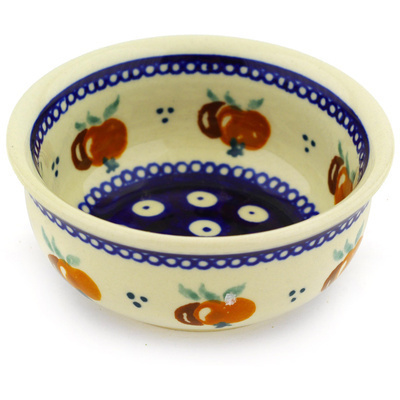 Polish Pottery Bowl 4&quot; Country Apple Peacock