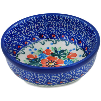 Polish Pottery Bowl 4&quot; Orange Blooms UNIKAT