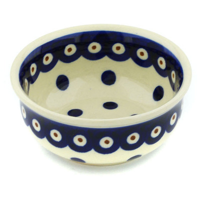 Polish Pottery Bowl 4&quot; Peacock Dots